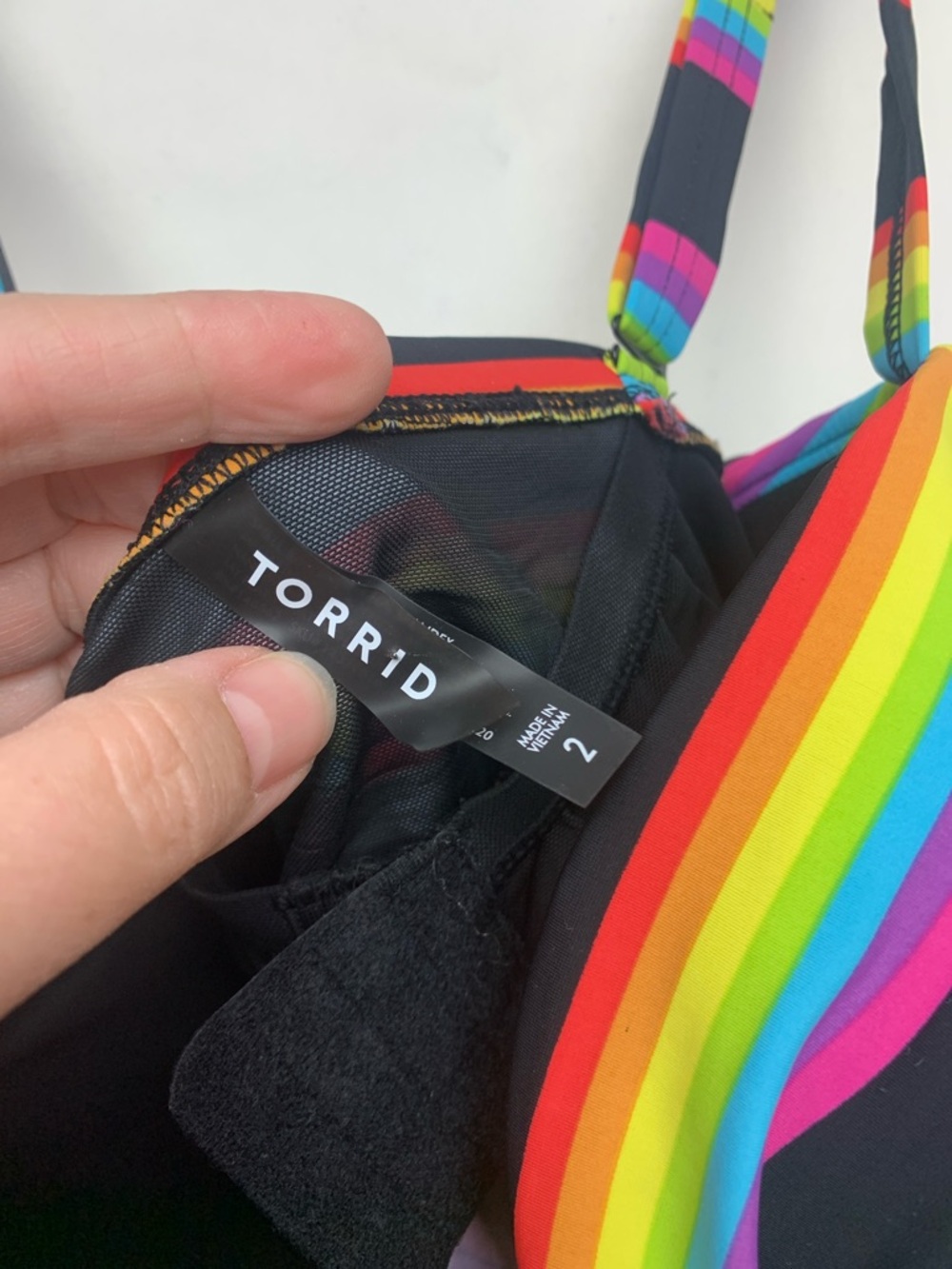 Torrid size 2 swim top bathing suit Rainbow Stripe One Piece Swimsuit Black - Picture 2 of 9